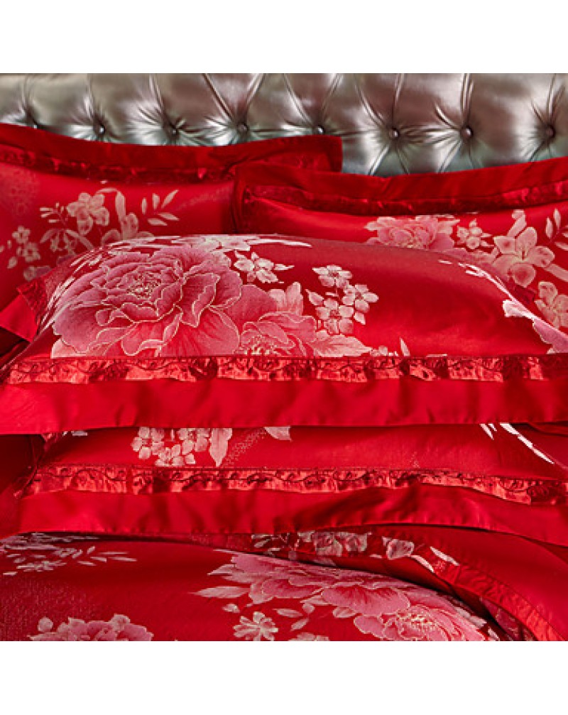Chinese style Luxury Silk Cotton Blend Duvet Cover Sets Queen King Size Bedding Set